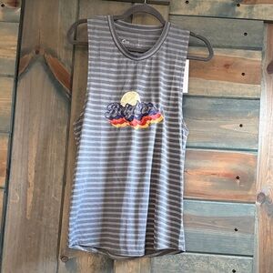 ZYIA Gray Striped Muscle Tee with Colorful Embroidery BRIGHTER